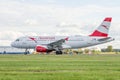 Airbus a319 Austrian airlines Airport Pulkovo, Russia Saint-Petersburg. 15 August 2018 Royalty Free Stock Photo