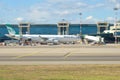 Airbus A340-300 EP-MMB Mahan Airlines at the Malpensa Airport terminal