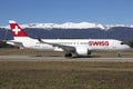 An Airbus A220 at Geneva airport Royalty Free Stock Photo