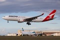 Airbus A330 large twin engine airliner operated by Qantas on approach to land at Melbourne International Airport