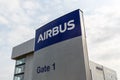 Airbus logo at the branch office at Bremen Airport in Germany