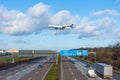 Airbus a340-300 Lufthansa airlines. Germany, Frankfurt am main airport, view highway autobahn. 14 December 2019