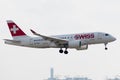 Airbus A220-100 operated by Swiss landing Royalty Free Stock Photo