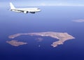 Airbus over Santorini island