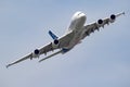 Airbus A380 passenger plane flying during the Paris Air Show. France- June 22, 2017