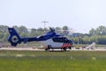 Airbus police (politie) helicopter is lifting off at Rotterdam The Hague Airport Royalty Free Stock Photo