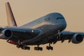 Airbus A380 Qantas airlines approaching early morning to London Heathrow Airport
