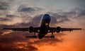 Airbus 320 silhouette on sunset landing on airport closeup