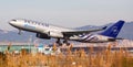 Airbus of SkyTeam airline alliance taking off at El Prat Airport Royalty Free Stock Photo