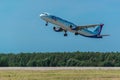 Airbus A 321 Ural Airlines take off from airport