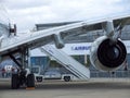 Airbus A380. View on one rightside Rolls & Royce turbofan engine.