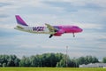 Airbus A320 of Wizzair airlines with tail number HA-LWC is landing at the Moscow airport. Commercial international