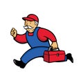 Aircon Technician Running Cartoon