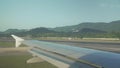 Aircraft accelerates on the runway of the Samui International Airport stock footage video