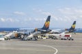 The aircraft of the airline Thomas Cook Airlines Scandinavia landed at the airport of Heraklion named after Nikos Kazantzakis, Cre