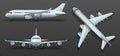 Aircraft, airplane, airliner in different point of view vector set