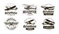 Aircraft, airplane, helicopter logo or icon. Transport label set. Vector illustration