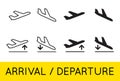 Aircraft or Airplane Icons Set Collection Vector Silhouette Arrivals Departure Royalty Free Stock Photo