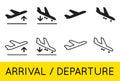 Aircraft or Airplane Icons Set Collection Vector Silhouette Arrivals Departure Royalty Free Stock Photo