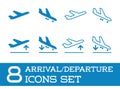 Aircraft or Airplane Icons Set Collection Vector Silhouette Arrivals Departure Royalty Free Stock Photo