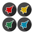 Aircraft or Airplane Icons set with long shadow Royalty Free Stock Photo