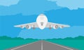 Aircraft or airplane landing or takeoff on runway in daytime illustration on blue sky Royalty Free Stock Photo