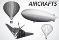 Aircraft. Airship, Stealth and Hot Air Balloon. Vector illustration Royalty Free Stock Photo
