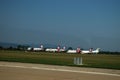 Austrian Airlines aircraft parking at the international airport in Bratislava in Slovakia 12.9.2020