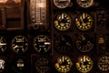 Aircraft aviation gauges with backlighting closeup.