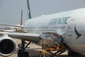Aircraft body of Cathay Pacific Airlines Airbus A350-900 in Shanghai Pudong Airport