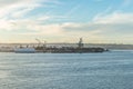 Aircraft carrier docked Navy Pier in San Diego Royalty Free Stock Photo