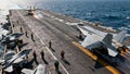 Aircraft Carrier Flight Deck Operations Jets Launching Combat Mission Royalty Free Stock Photo