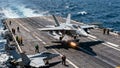 Aircraft Carrier Flight Deck Operations Jets Launching Combat Mission Royalty Free Stock Photo