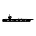 Aircraft Carrier Icon Symbol. Clip Art Pictogram Depicting Navy Aircraft Carrier Military War Naval Vessel. Black And White EPS Ve