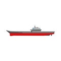 Aircraft carrier isolated white navy ship marine transport flat icon side view Royalty Free Stock Photo