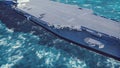 Aircraft carrier with planes and helicopters in the middle of the vast ocean. 3D Rendering