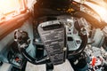 Aircraft cockpit handwheel view on the control panel. Royalty Free Stock Photo