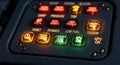 Aircraft control panel shows illuminated warning lights and gear status indicators closeup Royalty Free Stock Photo