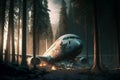 Aircraft crash in forest. Airliner catastrophe among trees. Plane accident. Generative AI