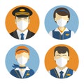 Aircraft crew icons set. Workers in protective masks. Protection during an epidemic and pandemic. Royalty Free Stock Photo