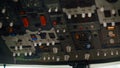 Aircraft dashboard command in empty plane cockpit