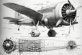 aircraft design pencil sketch with detailed and intricate details of the engine, wings, and fuselage