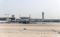 Aircraft of different airlines are near the landing terminal of Ben Gurion International Airport, near Tel Aviv in Israel Royalty Free Stock Photo