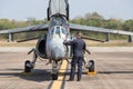 Aircraft Director  Alpha Jet Who are checking the readiness to fly Royalty Free Stock Photo