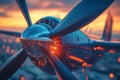 Aircraft engine propeller with glowing reflections Royalty Free Stock Photo