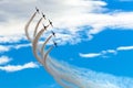 Aircraft fighter jets smoke the background of blue sky white clouds Royalty Free Stock Photo