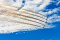 Aircraft fighter jets smoke the background of blue sky white clouds Royalty Free Stock Photo