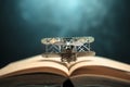 aircraft figther on open book with abstract light studious student, education, concept. Royalty Free Stock Photo