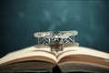 aircraft figther on open book with abstract light studious student, education, concept. Royalty Free Stock Photo