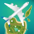 Aircraft flies over few tropical islands Royalty Free Stock Photo